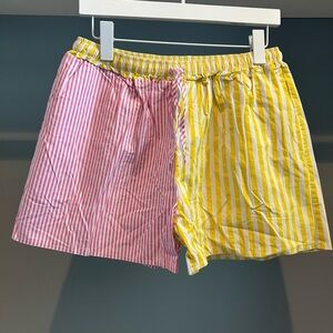 Ladies Striped Pink and Yellow Shorts. Size large. Tie front detailing. So cute!